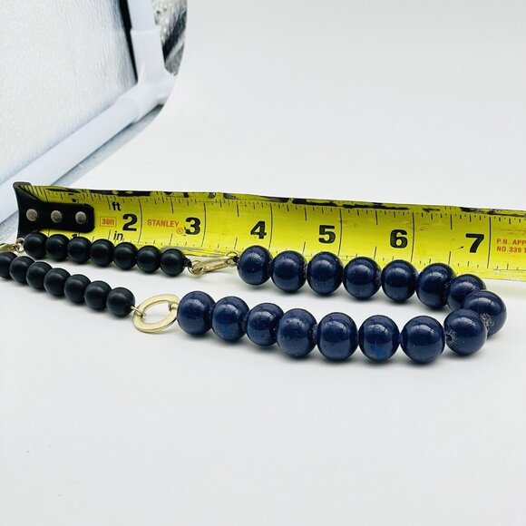 KENNETH COLE NY Beaded Necklace Blue Black Gold Tone Classic Career Cosplay LARP - Picture 5 of 7